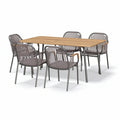 Moderne Tuinset met Houten Tafel en 6 Geweven Stoelen