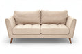 Moderne beige bank met houten poten en gestikte kussens